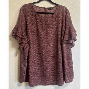 41 Hawthorn Women’s Plus Size 3X Blouse Short Flutter Sleeve Top Ruffle Cottage